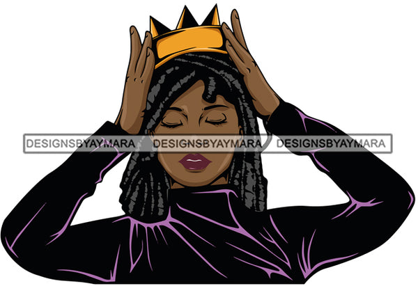 Afro Black Woman Queen Fixing Crown Diva Dreadlocks Hair Style SVG Cutting Files For Silhouette Cricut