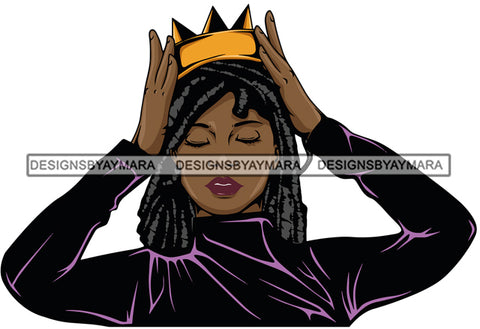 Afro Black Woman Queen Fixing Crown Diva Dreadlocks Hair Style SVG Cutting Files For Silhouette Cricut
