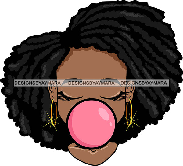 Afro Lili Black Girl Woman Bubble Gum Queen Melanin Dreadlocks Hair Style Personal & Commercial Use SVG Cutting Files For Silhouette Cricut More