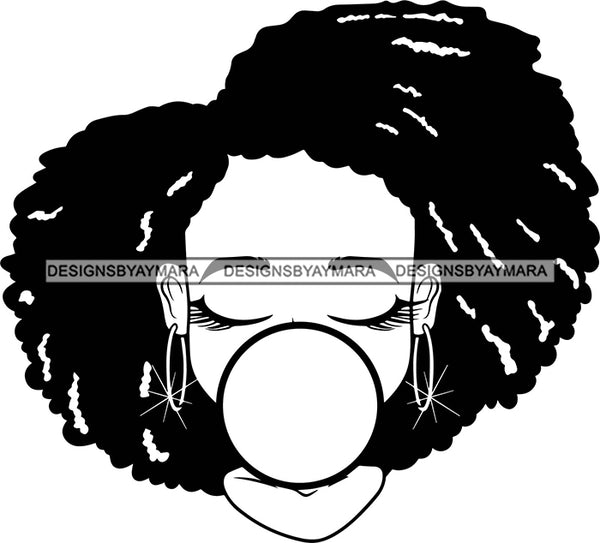 Afro Lili Black Girl Woman Bubble Gum Queen Melanin Dreadlocks Hair Style Personal & Commercial Use B/W SVG Cutting Files For Silhouette Cricut More