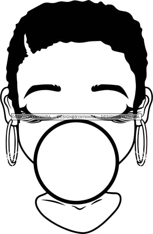 Afro Lili Black Girl Woman Bubble Gum Queen Melanin Short Hair Style Personal & Commercial Use B/W SVG Cutting Files For Silhouette Cricut More