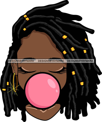 Afro Lili Black Girl Woman Bubble Gum Queen Melanin Dreadlocks Hair Style Personal & Commercial Use SVG Cutting Files For Silhouette Cricut More