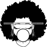 Afro Lili Black Girl Woman Bubble Gum Queen Melanin Afro Hair Style Personal & Commercial Use B/W SVG Cutting Files For Silhouette Cricut More