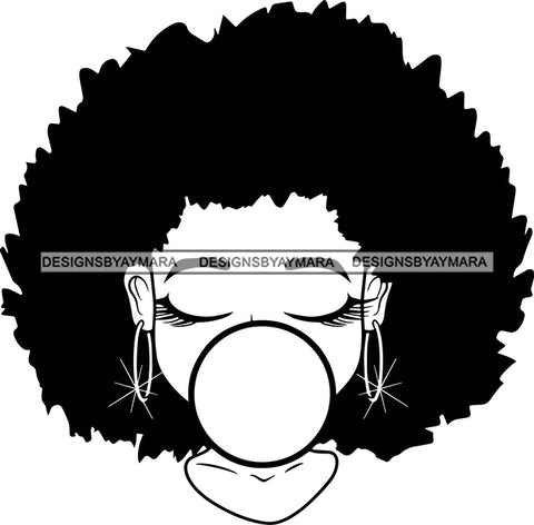 Afro Lili Black Girl Woman Bubble Gum Queen Melanin Afro Hair Style Personal & Commercial Use B/W SVG Cutting Files For Silhouette Cricut More