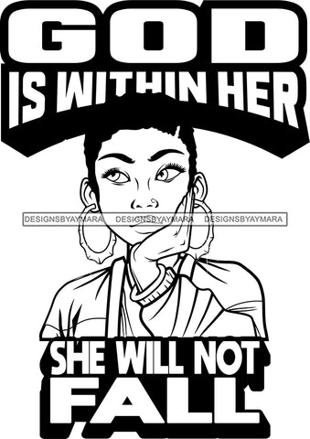 Afro Lola God Quotes God Is Within Her Short Hair Style Bambu Jewelry B/W SVG Cutting Files For Silhouette Cricut and More