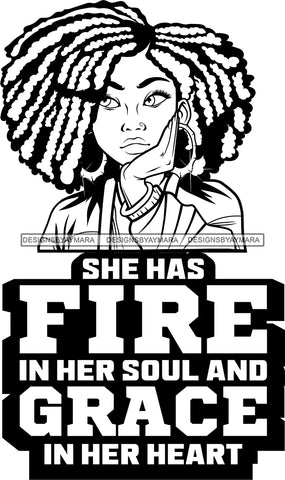 Afro Lola God Quotes Fire Soul Grace Afro Hair Style Bambu Jewelry B/W SVG Cutting Files For Silhouette Cricut and More