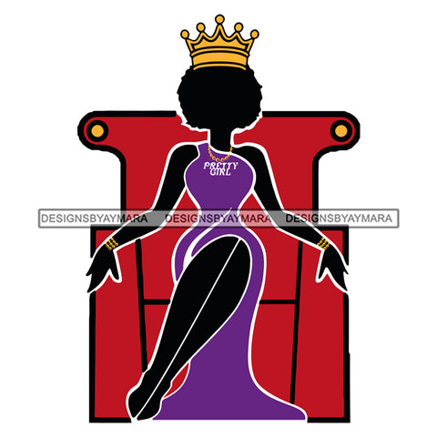 Afro Queen Diva Throne Black Woman Royalty Crown Afro Hair Style SVG Cutting Files For Silhouette Cricut More