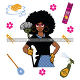 Afro Woman Cleaning Service Maid Housekeeper Sunglasses Bamboo Earrings Afro Hair Style SVG Cutting Files For Silhouette and Cricut