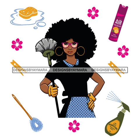 Afro Woman Cleaning Service Maid Housekeeper Sunglasses Bamboo Earrings Afro Hair Style SVG Cutting Files For Silhouette and Cricut