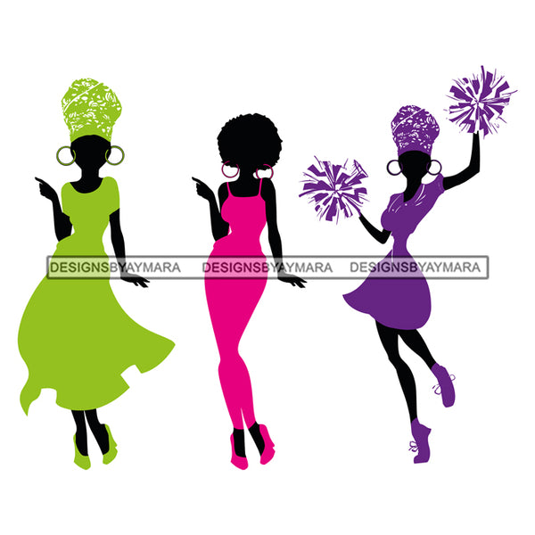 Group Of Black Beautiful Women Silhouettes Divas Fashion Models Glamour SVG Cut Files For Silhouette Cricut More
