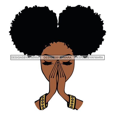 Black Woman 2 Afro Buns Puffs Praying SVG JPG PNG Vector Clipart Cricut Silhouette Cut Cutting1