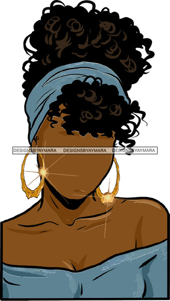 No Face Blue Curly Headband And Body Blue Top Afro Woman  SVG JPG PNG Vector Clipart Cricut Silhouette Cut Cutting