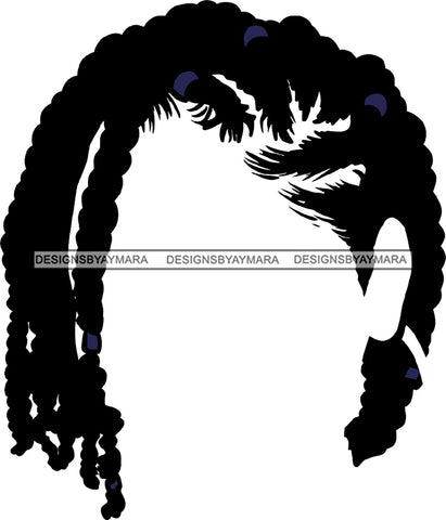 No Face Blue Bands Twist Hair Afro Woman  SVG JPG PNG Vector Clipart Cricut Silhouette Cut Cutting