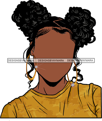 No Face Hair Curly Knots Buns  Afro Woman SVG JPG PNG Vector Clipart Cricut Silhouette Cut Cutting