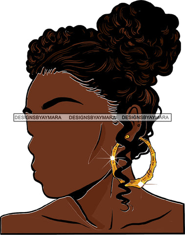 No Face Afro Bun Long Curl Afro Woman Gold Bamboo Earrings SVG JPG PNG Vector Clipart Cricut Silhouette Cut Cutting