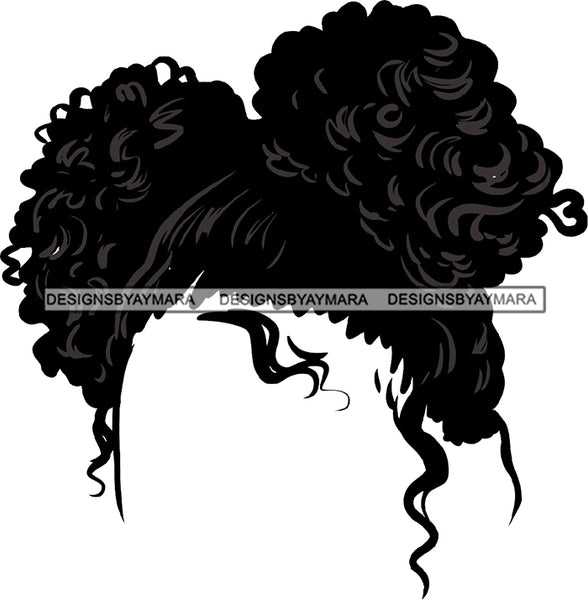 Just Curly Hair No Face Buns Afro Puffs Black Woman Afro  SVG JPG PNG Vector Clipart Cricut Silhouette Cut Cutting
