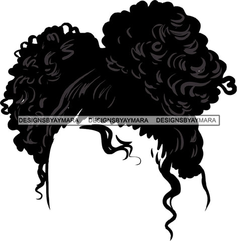 Just Curly Hair No Face Buns Afro Puffs Black Woman Afro  SVG JPG PNG Vector Clipart Cricut Silhouette Cut Cutting