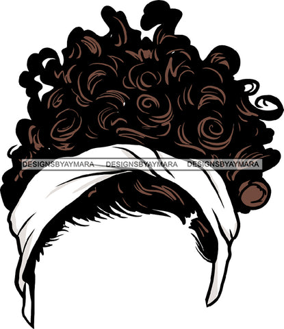 Just Hair Only Curly Hair White Headwrap Headband Black Woman Afro Hair SVG JPG PNG Vector Clipart Cricut Silhouette Cut Cutting