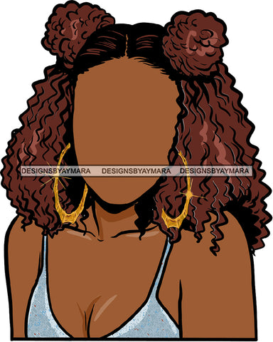No Face Afro Puffs Knots Wavy Curly Hair Gold Hoop Earrings Black Woman Afro Hair SVG JPG PNG Vector Clipart Cricut Silhouette Cut Cutting