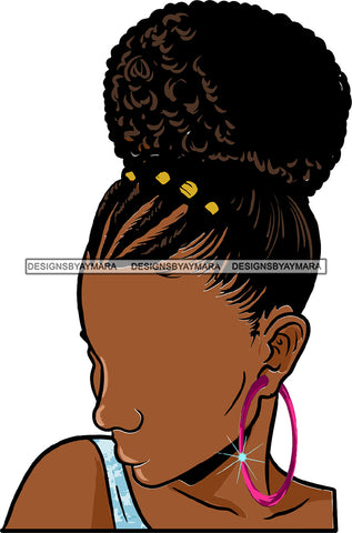 No Face Braids Hair No Face Afro Pink Earrings Hair Bun  Black Woman Afro Hair SVG JPG PNG Vector Clipart Cricut Silhouette Cut Cutting