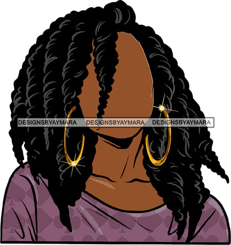 Twist Hair No Face Twist Black Woman Afro Hair Purple Top Hoops SVG JPG PNG Vector Clipart Cricut Silhouette Cut Cutting