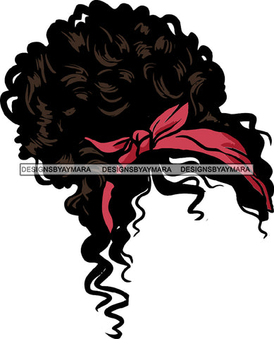 Just Hair No Face Curly Black Woman Afro Hair Red Headwrap SVG JPG PNG Vector Clipart Cricut Silhouette Cut Cutting