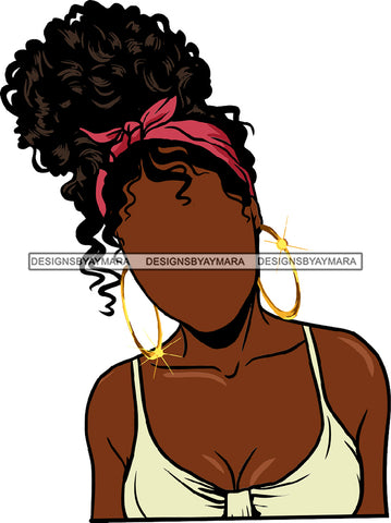 No Face Curly Black Woman Afro Hair Red Headwrap SVG JPG PNG Vector Clipart Cricut Silhouette Cut Cutting