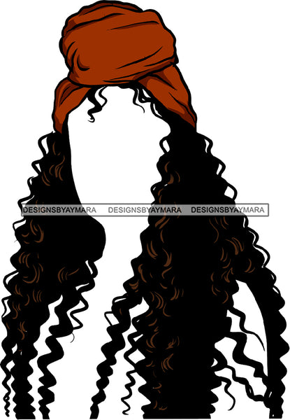 No Face Curly Black Woman Afro Hair Headwrap Turban Long Wavy SVG JPG PNG Vector Clipart Cricut Silhouette Cut Cutting