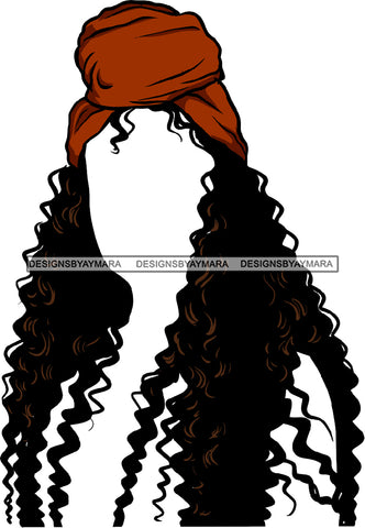 No Face Curly Black Woman Afro Hair Headwrap Turban Long Wavy SVG JPG PNG Vector Clipart Cricut Silhouette Cut Cutting