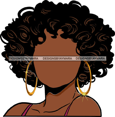 No Face Curly Black Woman Afro Hair  Wavy Hoops SVG JPG PNG Vector Clipart Cricut Silhouette Cut Cutting