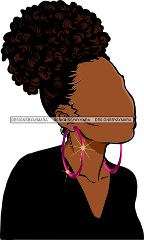 No Face Curly Black Woman Afro Hair  Side Curls Black Top SVG JPG PNG Vector Clipart Cricut Silhouette Cut Cutting