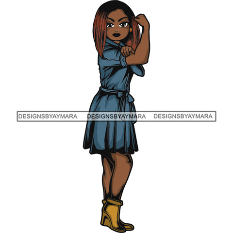 Afro Strong Lola Flexing We Can Do It Woman Power .SVG Cutting Files For Silhouette Cricut and More!