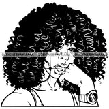 Afro Attractive  Urban Girl Boss Lady Queen Melanin Bamboo Hoop Earrings Curly Hair Style  B/W SVG Cutting Files For Silhouette Cricut More