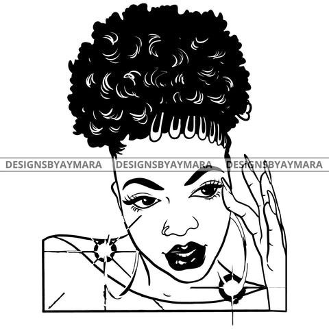 Afro Attractive Cute Urban Girl Boss Lady Queen Melanin Up Do Hair Style  B/W SVG Cutting Files For Silhouette Cricut More