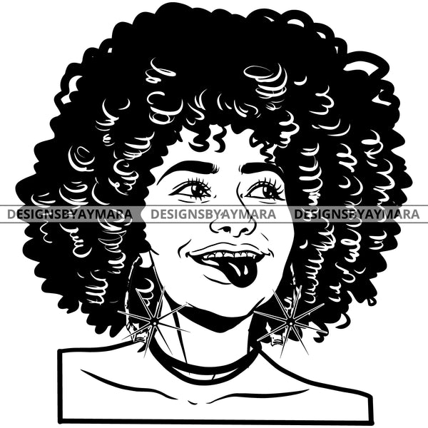 Afro Ghetto Urban Girl Boss Lady Queen Melanin Bamboo Hoop Earrings Afro Hair Style  B/W SVG Cutting Files For Silhouette Cricut More