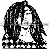 Afro Attractive Cute Urban Girl Boss Lady Queen Melanin Bamboo Hoop Earrings Dreadlocks  Hair Style B/W SVG Cutting Files For Silhouette Cricut More