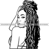 Afro Attractive Cute Urban Girl Boss Lady Queen Melanin Bamboo Hoop Earrings Long Dreadlocks Hair Style B/W SVG Cutting Files For Silhouette Cricut More