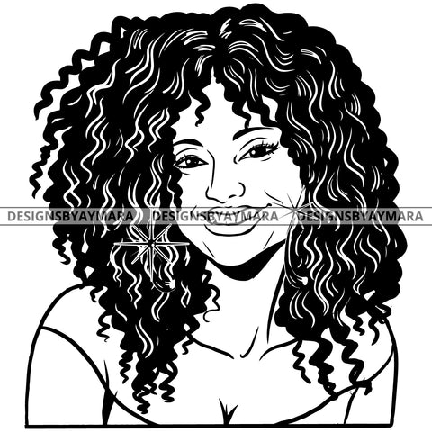 Afro Attractive Cute Urban Girl Boss Lady Queen Melanin Bamboo Hoop Earrings Curly Hair Style  B/W SVG Cutting Files For Silhouette Cricut More