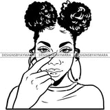 Afro Attractive Cute Urban Girl Boss Lady Queen Melanin  Bamboo Hoop Earrings Pigtails Hair Style  B/W SVG Cutting Files For Silhouette Cricut More