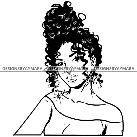 Afro Attractive Sexy  Urban Girl Boss Lady Queen Melanin Bamboo Hoop Earrings Up Do Hair Style  B/W SVG Cutting Files For Silhouette Cricut More