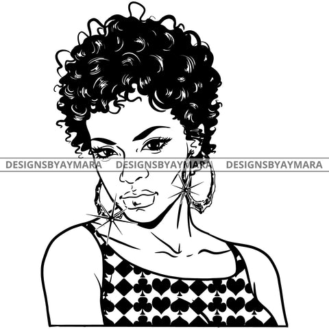 Afro Attractive Attitude Urban Girl Boss Lady Queen Melanin Bamboo Hoop Earrings Curly Hair Style  B/W SVG Cutting Files For Silhouette Cricut More