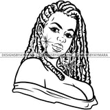 Afro Attractive Cute Urban Girl Boss Lady Queen Melanin Bamboo Hoop Earrings Long Dreadlocks Hair Style B/W SVG Cutting Files For Silhouette Cricut More