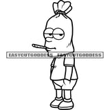 Stoned Eyes Funny Cartoon Character Smoking Marijuana Cartoon Character Standing Head Money Bag Artwork Design Element BW SVG JPG PNG Vector Clipart Cricut Silhouette Cut Cutting