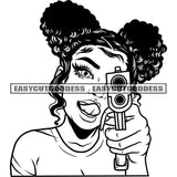 African American Sexy Woman Holding Gun Weapon Smile Face Sexy Woman Afro Hairstyle Design Element SVG JPG PNG Vector Clipart Cricut Silhouette Cut Cutting