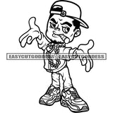 Gangster Boys Smoking Marijuana Wearing Cap Black And White Artwork Design Element Wearing Chain Vector SVG JPG PNG Vector Clipart Cricut Silhouette Cut Cutting