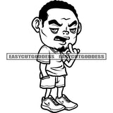 Angry Boys Showing Middle Finger African American Boys Artwork Design Element BW Wearing T-Shirt And Half Pant Vector SVG JPG PNG Vector Clipart Cricut Silhouette Cut Cutting