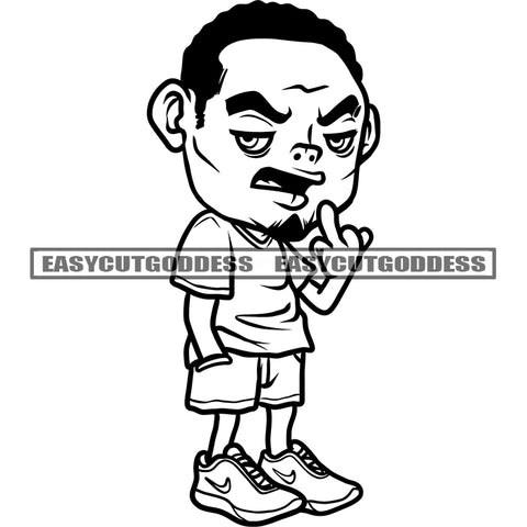 Angry Boys Showing Middle Finger African American Boys Artwork Design Element BW Wearing T-Shirt And Half Pant Vector SVG JPG PNG Vector Clipart Cricut Silhouette Cut Cutting