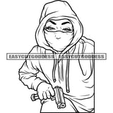 Gangster African American Boys Holding Pistol Gun Weapon Wearing Face Musk Vector Hide Face BW Artwork SVG JPG PNG Vector Clipart Cricut Silhouette Cut Cutting