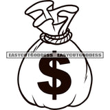 Money Bag Design Element Black And White Artwork Dollar Sign On Money Bag Vector SVG JPG PNG Vector Clipart Cricut Silhouette Cut Cutting