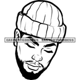Afro Man Head Design Element Black And White Face Artwork White Background Close Eyes Man Lips SVG JPG PNG Vector Clipart Cricut Silhouette Cut Cutting
